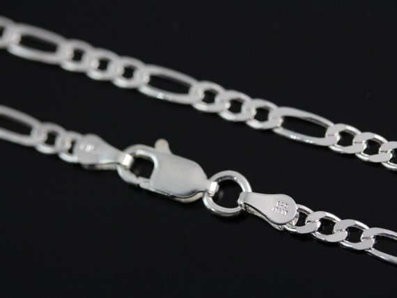 925 Sterling Silver FIGARO 120-5.0MM ITALIAN LOBSTER LOCK CHAIN With GIFT BOX