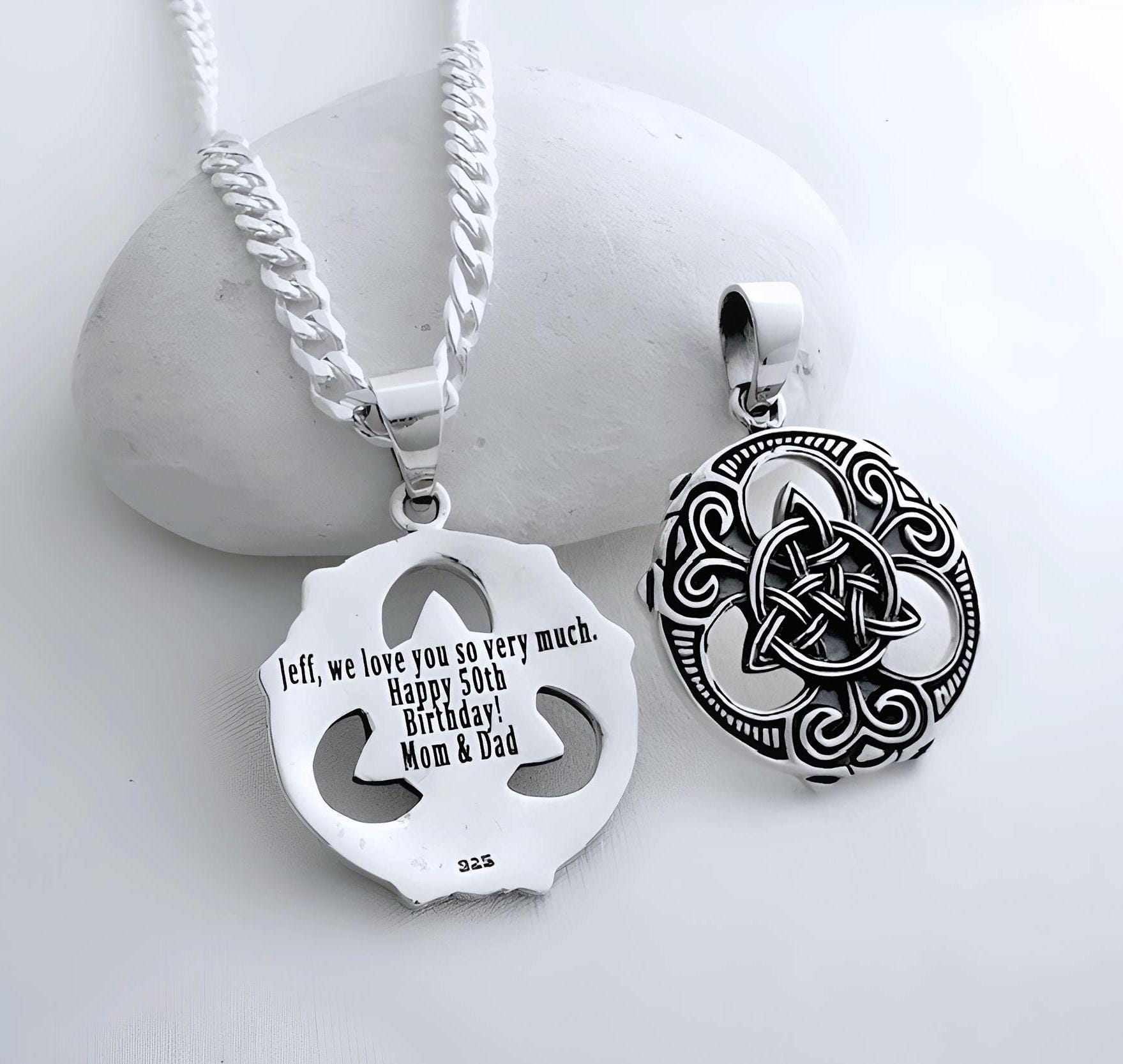 Collana Uomo Argento Celtica – Ciondolo Triquetra Trinità Nodo Runa – Catena Box 24″