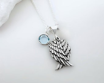 Sterling silver Angel wings Necklace, Solid Silver Guardian angel & Initial or choose charm Angel Wings, Wing Jewelry, Choose chain Italian