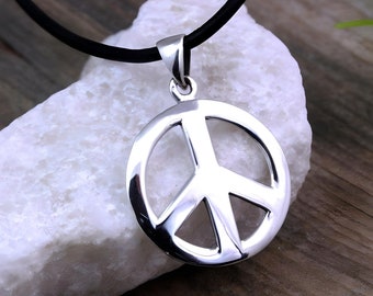 Sterling silver Peace Sign Necklace, Peace Necklace, Silver Peace sign Pendant Necklace. Choose your chain, Peace sign Jewelry. Medium R-784