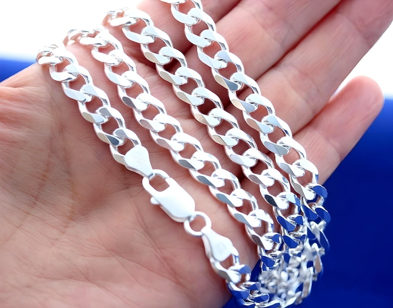 Genuine 925 Sterling Silver Curb Chain 92.5 Silver Thick Chain Width 4 ...