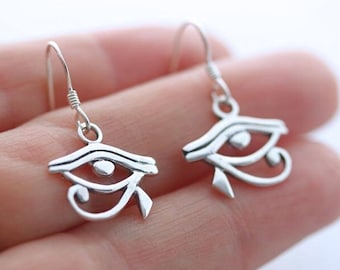 Sterling silver Eye of Horus Earrings. Egyptian Eye Earrings. Leverback or Hook, Hypoallergenic Earring, Nickel Lead Free