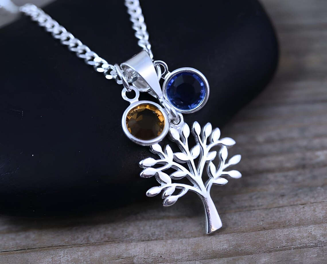 Sterling Silver Family Tree Necklace, Family Tree Necklace With 2 ...