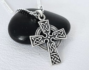 Irish trinity knot cross necklace, Sterling knotted Cross Irish jewelry, Engraving Not Included. Silver Triquetra Cross Most popular. 2168
