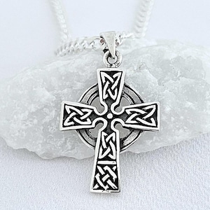 Celtic Cross necklace Irish Sterling silver Celtic Trinity Cross, Engraving Not Include. Choose chain, 2168