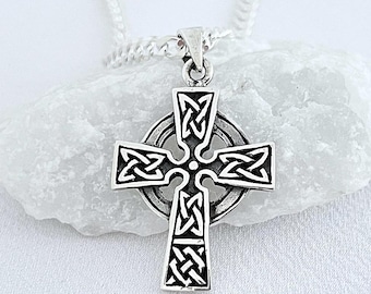 Celtic Cross necklace Irish Sterling silver Celtic Trinity Cross, Engraving Not Include. Choose chain, 2168