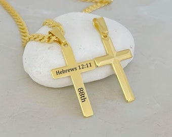 Engraved Gold Cross for Women Personalized Gold Cross necklace. Small Elegant Classic Gold Cross. Choose chain. 5141