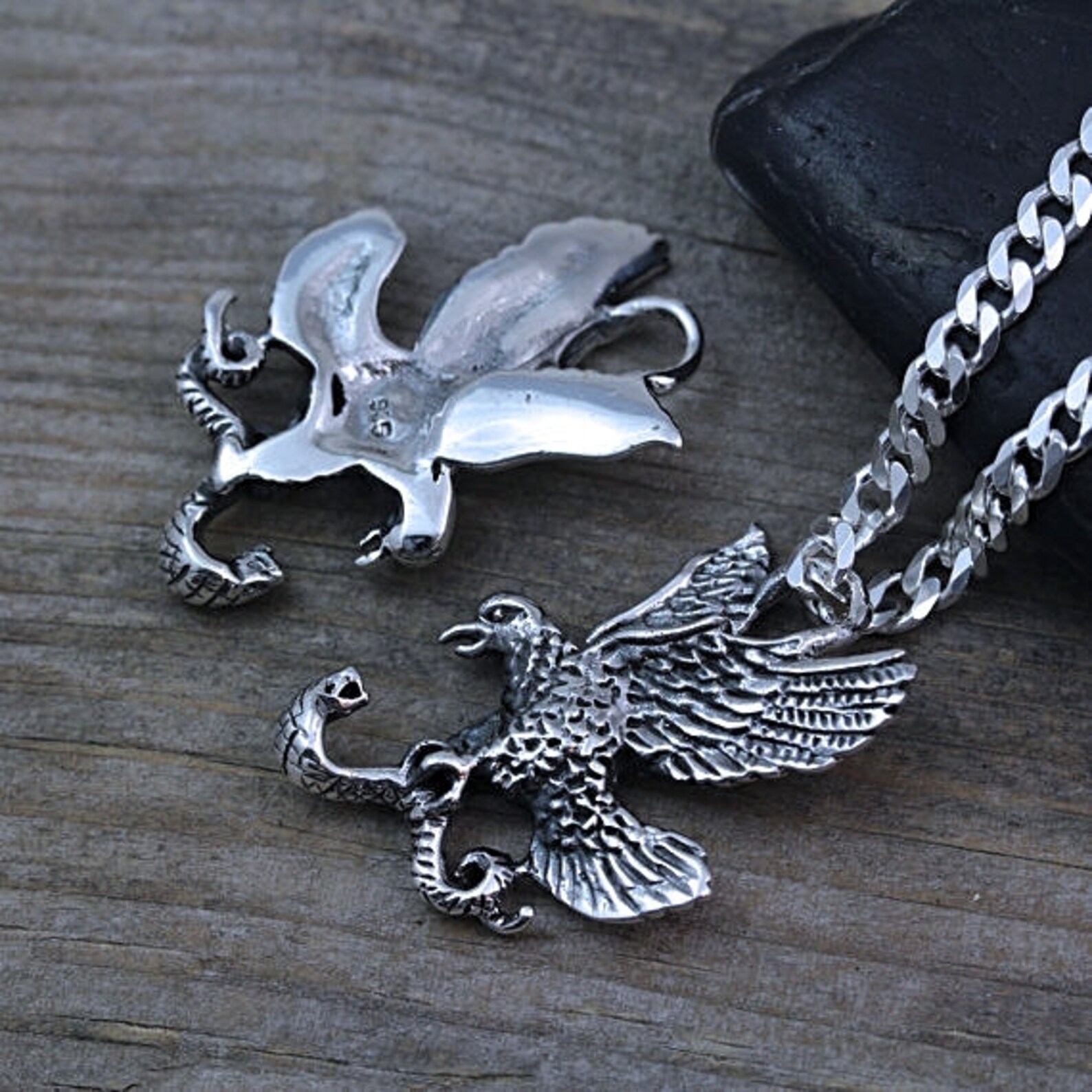 Sterling Silver Eagle Necklace Mens Necklace Silver Eagle Etsy