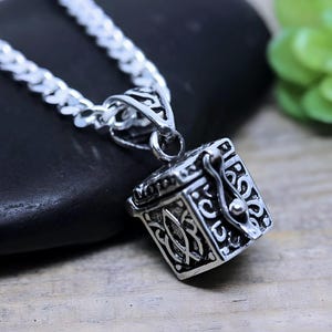 Sterling Silver Urn Necklace Cremation Necklace Urn Memorial Etched Design Lingering Love. No Stainless Steel, NO Lead, Pewter or Nickel
