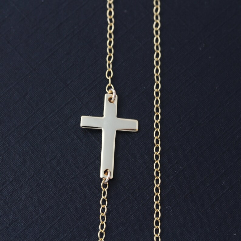 Kelly Ripa Sideways GOLD Cross Necklace Taylor Jacobson Horizontal Cross Necklace, Choose Gold Or, Sterling Silver Side Cross Necklace image 2
