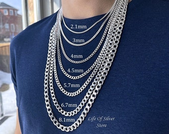 Men Chain Necklace 925 Sterling Silver 