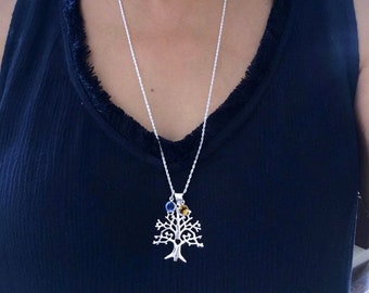 AINFQY Collana da donna con albero della vita, in argento Sterling 925, con ciondolo a forma di albero della vita, con pietra portafortuna, idea regalo per donne e ragazze, Argento sterling, Zirconia