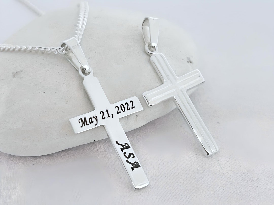 Personalized Girl Cross Necklace, Engraved Cross Necklace for Boys