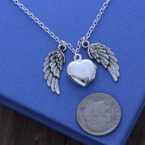 Angel Wing Locket Necklace, Sterling Silver Guardian Angel Locket Necklace Select Size Small Locket 12mm or Medium locket 14mm. image 1