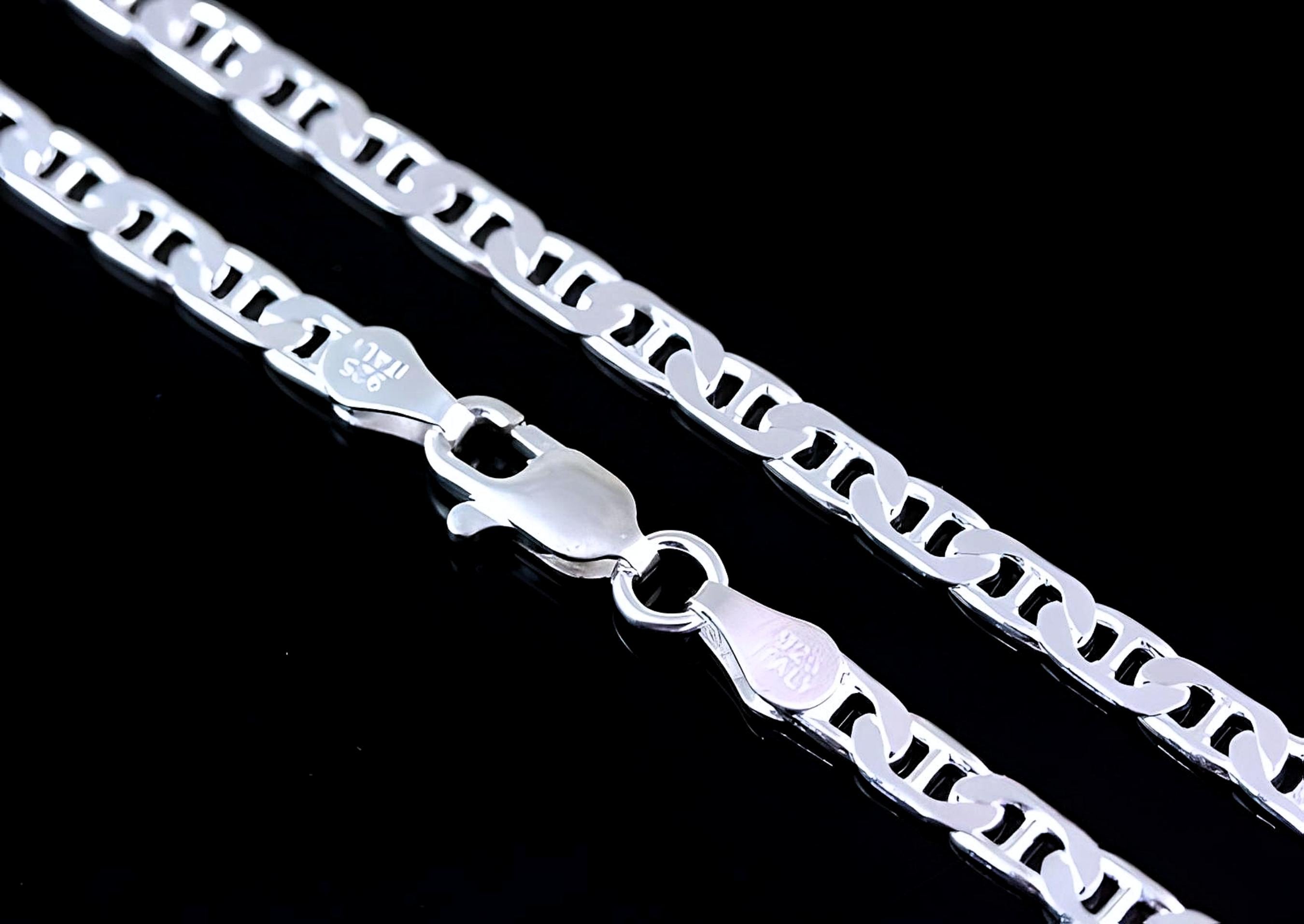 Sterling Silver Flat Marine Chain 3.9mm Width Italy Gucci Chain