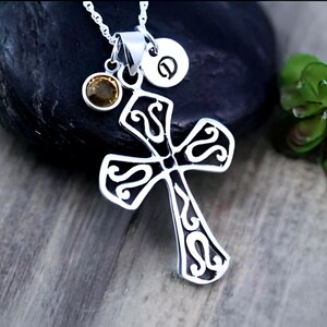 Sterling Silver Cross Necklace Everlasting Love Omega Cross Necklace Personalized Charms Orthodox Cross, Choose Italian Chain. 5278