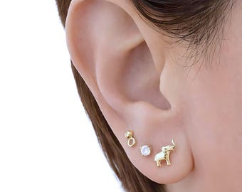 14k Gold over Sterling Silver Elephant Earrings. Size 8x8mm Delicate Elephant Stud Earrings.