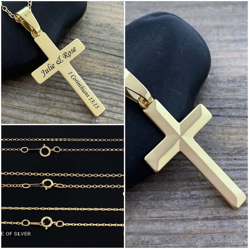 Laser engraved Cross Necklace EXCL Personalized Cross Necklace Gold Choose Chain Elegant Classic Cross Customized Cross necklace Gold