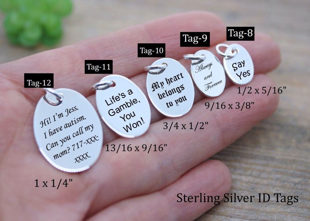 Custom Medical Alert Tag in Sterling Silver Laser Engraved Oval ID ...