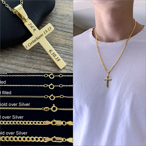 Personalized Gold Cross Necklace. Laser 