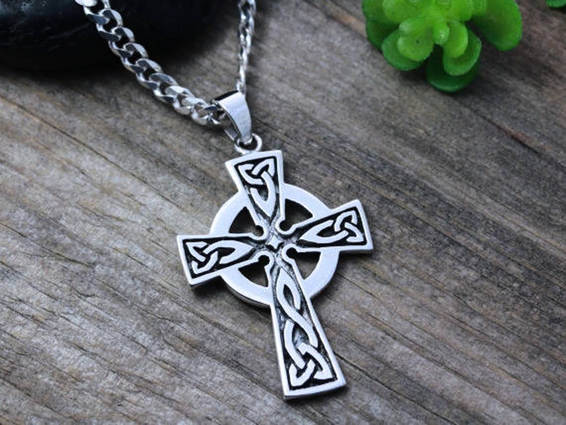 Mens Celtic Cross Necklace Sterling Silver Mens Irish - Etsy