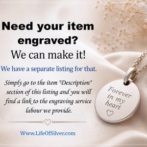 May include: A silver circular pendant necklace engraved with the text Forever in my heart and a small heart symbol. The image includes text stating Need your item engraved? We can make it! We have a separate listing for that. Www.LifeOfSilver.com