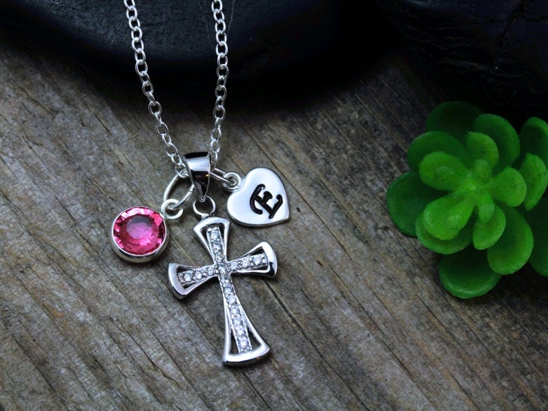 Collana A Croce In Argento Sterling 925 Con Pietra Portafortuna E Rosa – CRWENG, Regalo Per Donna, Lunghezza Regolabile 18+2 Pollici - 6