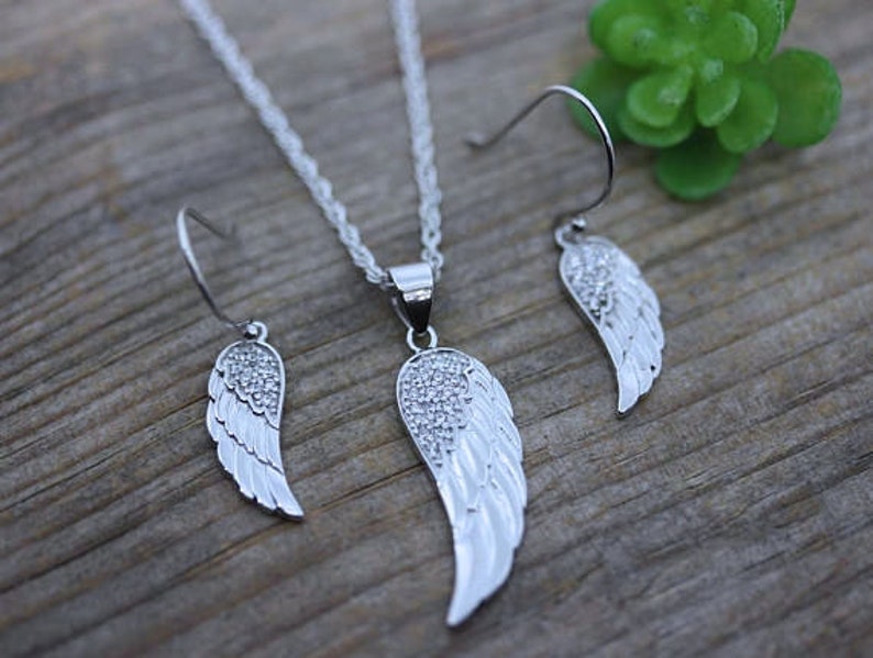 Set Sterling silver Angel Wing Necklace and Earrings