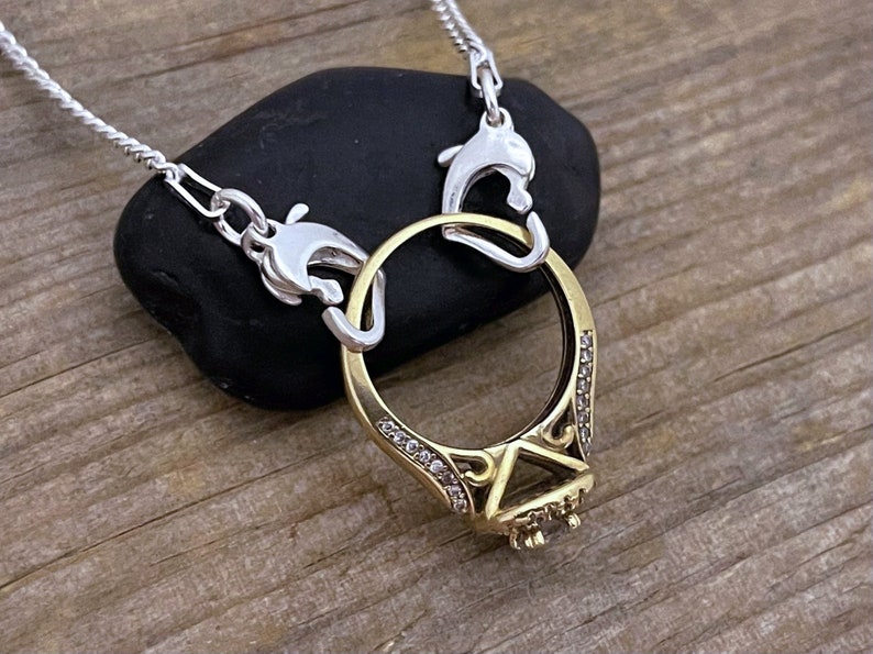 Sterling Silver Heart Ring Saver Necklace,  Small Heart Ring Pendant. Silver Ring Holder keeper, For 1 1/2 thickness ring. CHOOSE Chain 