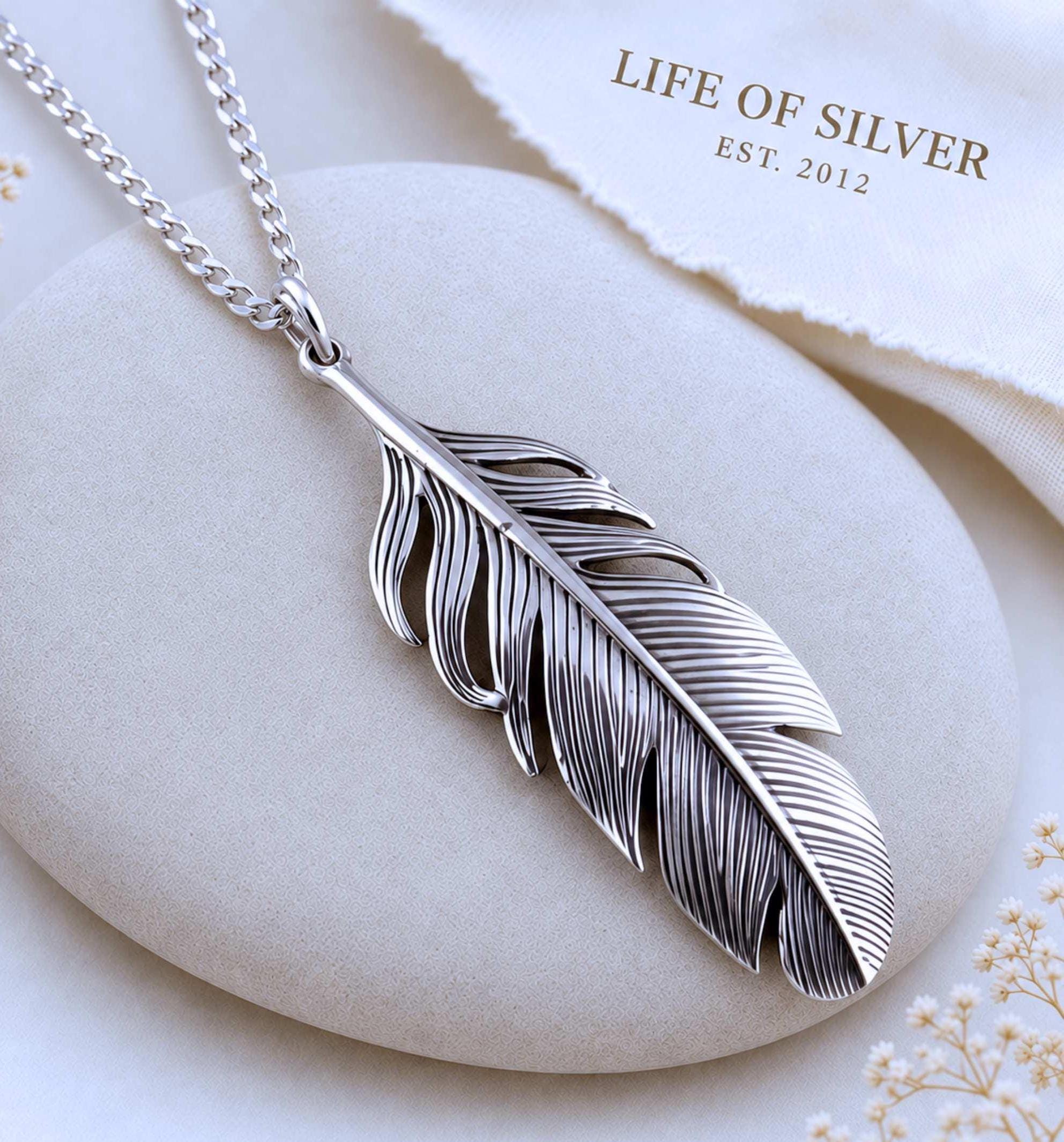 Silver Feather Necklace - Etsy