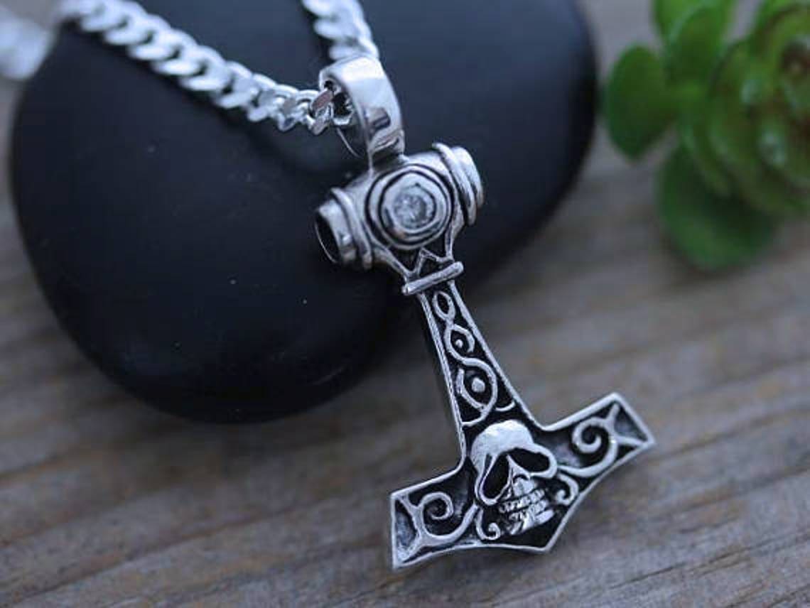 Sterling Silver Thor Hammer Necklace Mens Necklace. Skull Etsy