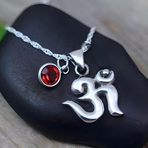Yoga Jewelry, Sterling Silver OM Necklace Personalized Initial & Birthstone - OM Necklace, buddhist necklace
