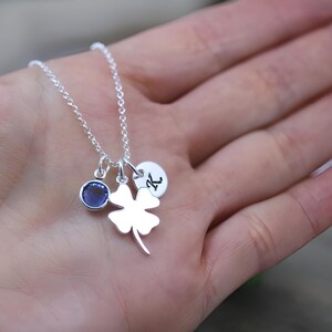 STERLING Silver Clover Necklace personalized with Birthstone-SHAMROCK, Four Leaf Necklace, Good luck Irish jewelry, Gift ideas image 6