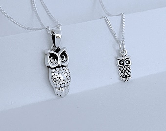 Sterling Silver Owl Necklace, Sterling Silver Set of 2 Owls with sterling silver chains necklaces. Mother and Daughter. LifeOfSilver