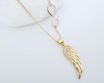 Gold Angel Wing Necklace with Infinity