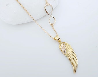 Gold Angel Wing Necklace with Infinity. Gold Infinity Necklace Guardian Angel Wing Necklace