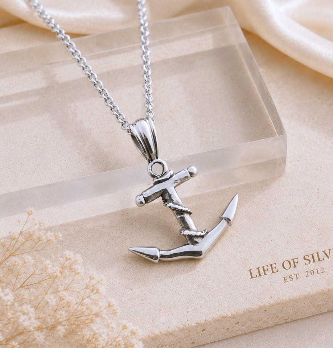 925 Sterling Silver Anchor Necklace. Hope, Support Journey. Size