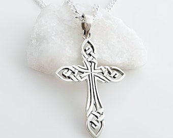Small Cross necklace, sterling silver cross necklace, Choose Chain, Celtic Cross. Irish KNOTTED Cross. Endlessness love of God