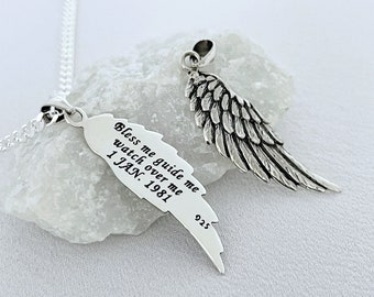 Engraved Wing. Sterling Silver Wing Necklace. Customized Wing pendant. Silver Angel Wing. Personalized memorial Wing. Choose Sterlin chain