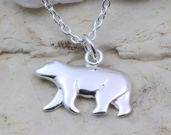 925 Sterling Silver Bear Necklace - Bear Pendant- Polar Bear Charm, Bear Cub. Grizzly Bear , Bear Jewelry, choose Italian chain, Silver Bear