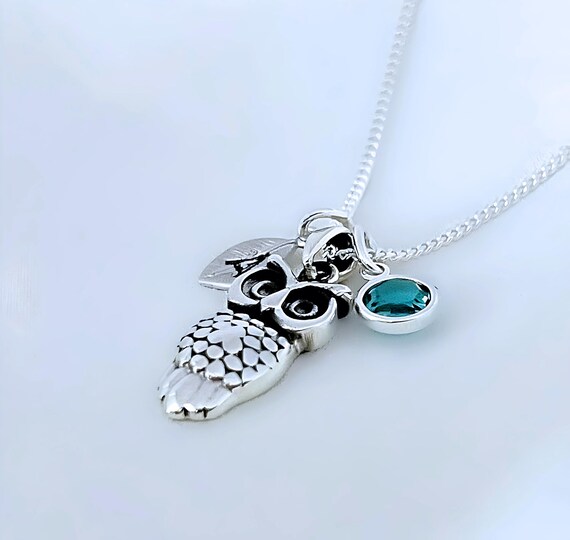 Ciondolo E Catena In Argento Sterlingo 925 Con Gufo Ambra E