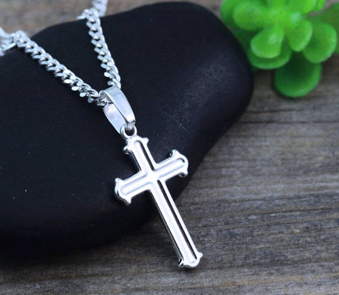 Unisex Kids Small Sterling Silver Cross Necklace, Silver Cross First ...
