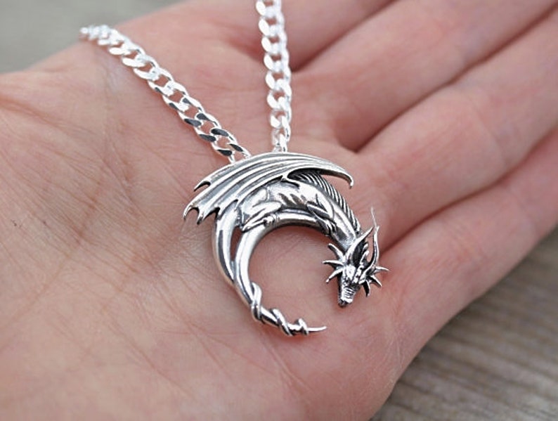 Sterling Silver Dragon Necklace Mens Necklace. Silver Dragon. Etsy