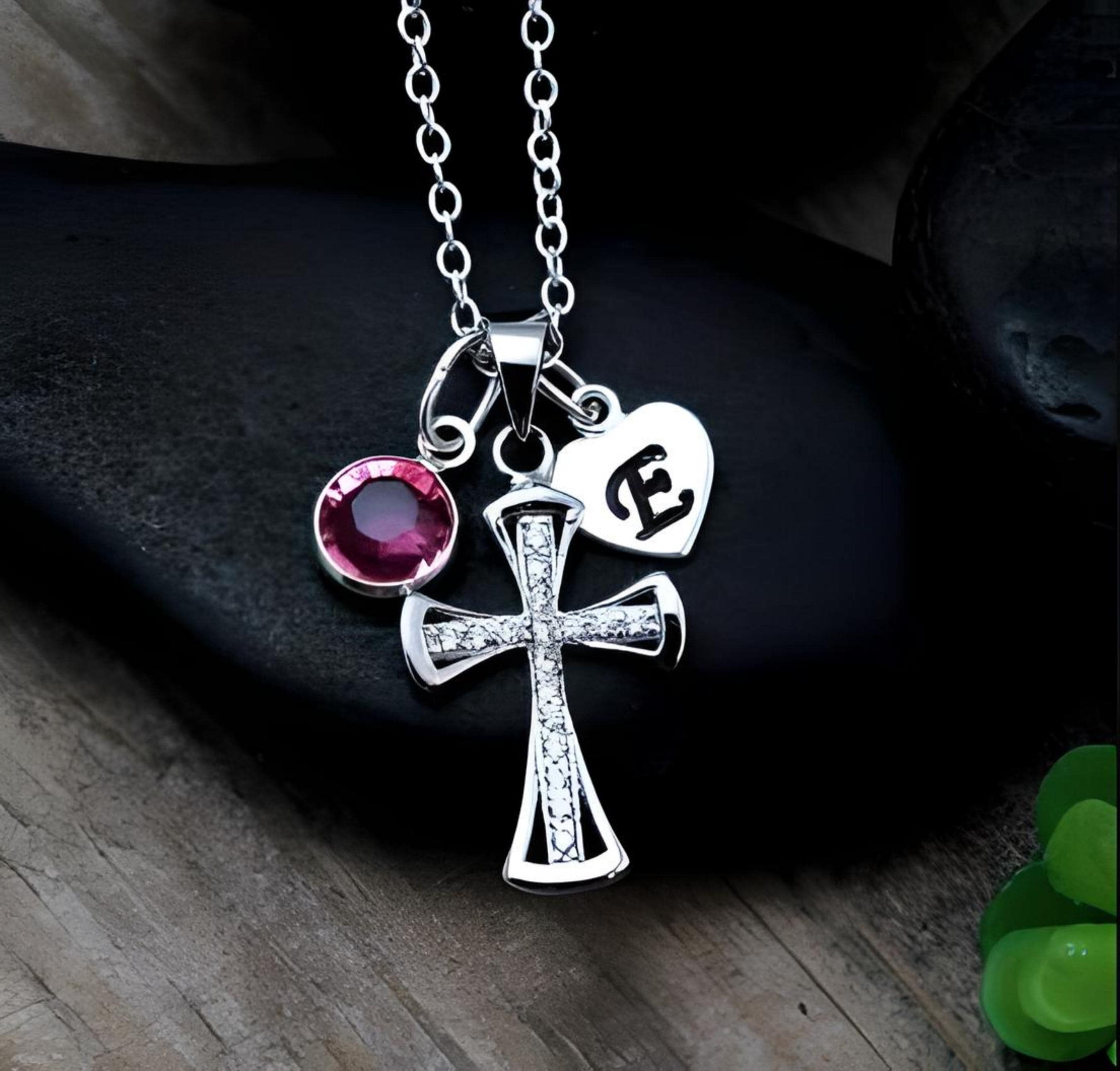 Collana A Croce In Argento Sterling 925 Con Pietra Portafortuna E Rosa – CRWENG, Regalo Per Donna, Lunghezza Regolabile 18+2 Pollici - 4