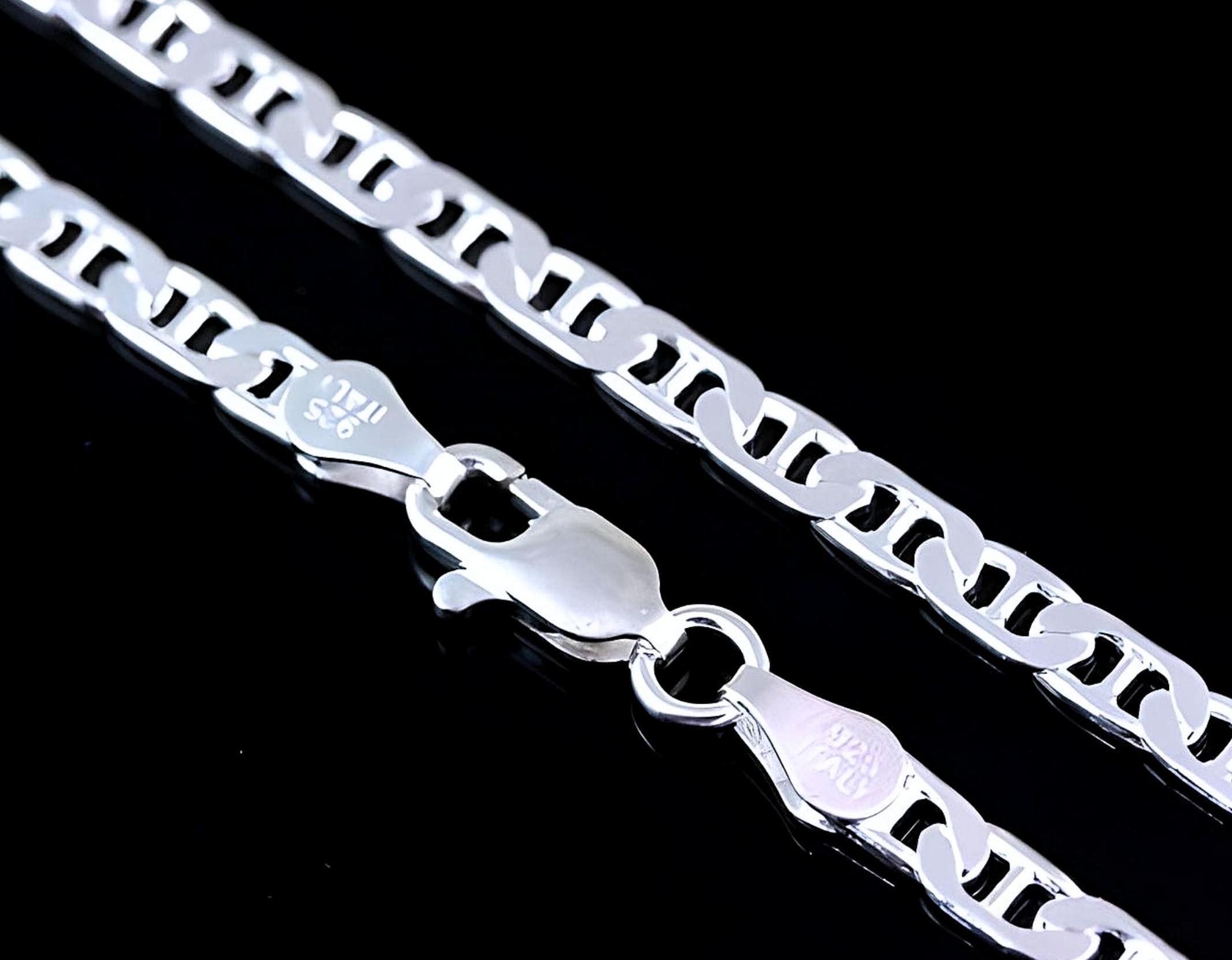 Sterling Silver Flat Marine Chain 3.9mm Width Italy Gucci Chain