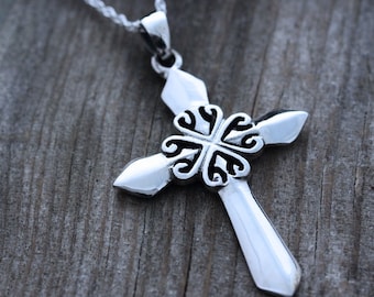 Unisex Cross Necklace, Mens  Sterling silver Cross Necklace. Womens Cross. Father Day Gift. Choose chain