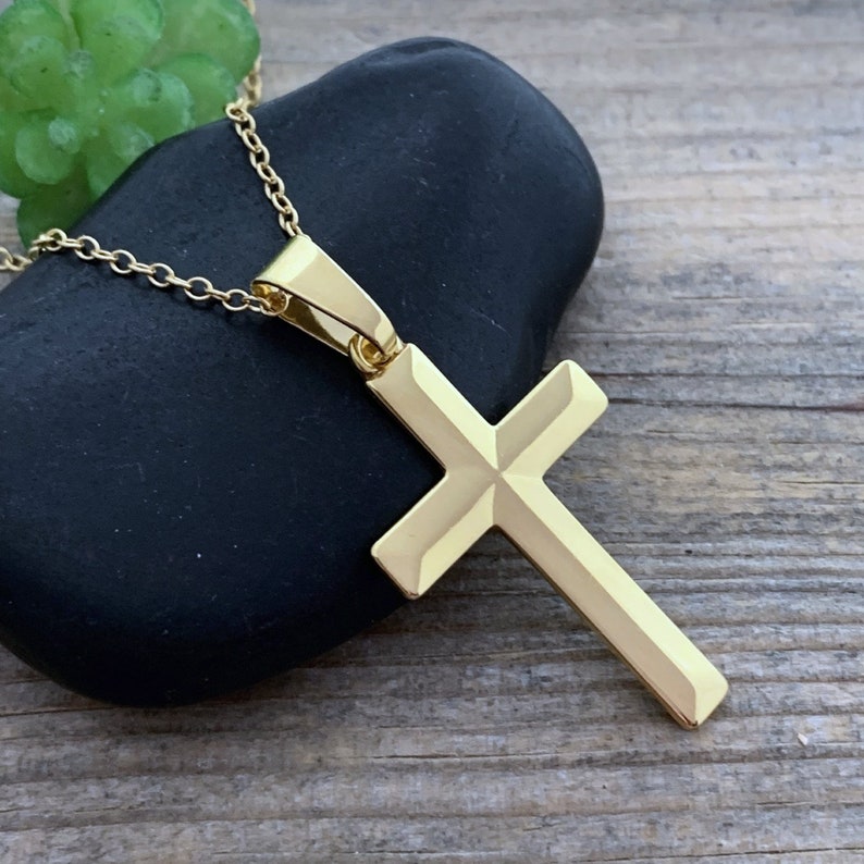 Laser engraved Cross Necklace EXCL Personalized Cross Necklace Gold Choose Chain Elegant Classic Cross Customized Cross necklace Gold