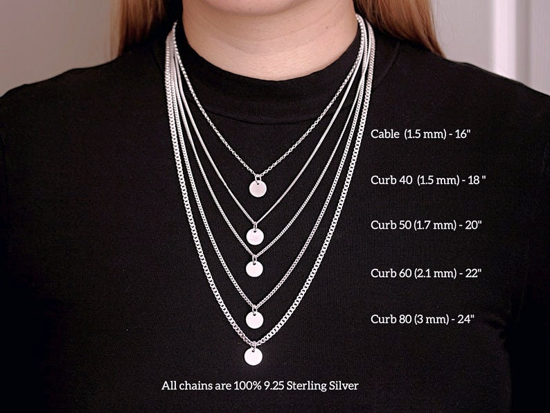 Men chain necklace 925 Sterling silver ITALIAN Curb Chains. Sterling Cuban. Links: 1.5mm, 1.7mm, 2.1mm, 4mm, 4.5mm, 5.6mm. Leather necklace image 4