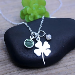 STERLING Silver Clover Necklace personalized with Birthstone-SHAMROCK, Four Leaf Necklace, Good luck Irish jewelry, Gift ideas image 5