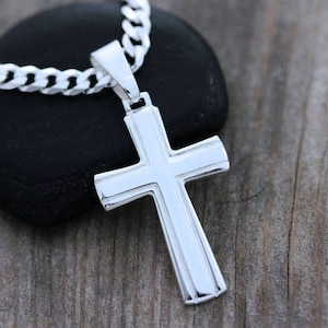 Collana CROSS da donna classica. Croce da donna in argento sterling. Collana Plain Cross, scegli la catena Sterling. Regalo mamma nonna. 5143